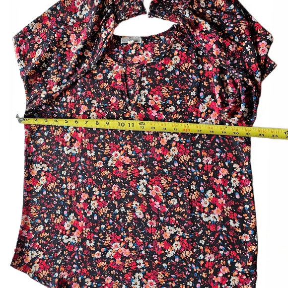 Anthropologie Pleione Black Mauve Ditsy Floral Cutout Long Sleeve Blouse - Picture 9 of 13